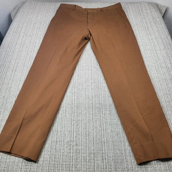 Zegna Pants Mens 36x31 Brown Premium Cotton Chino Straight Leg Casual Stretch - Picture 2 of 9